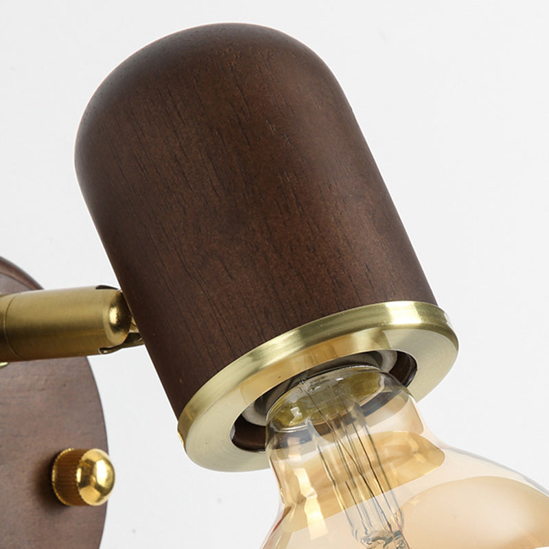 Traditional Japanese Solid Wood Base Glass Lampshade Hardware 1 - Light Wall Sconce Lamp For Bedroom
