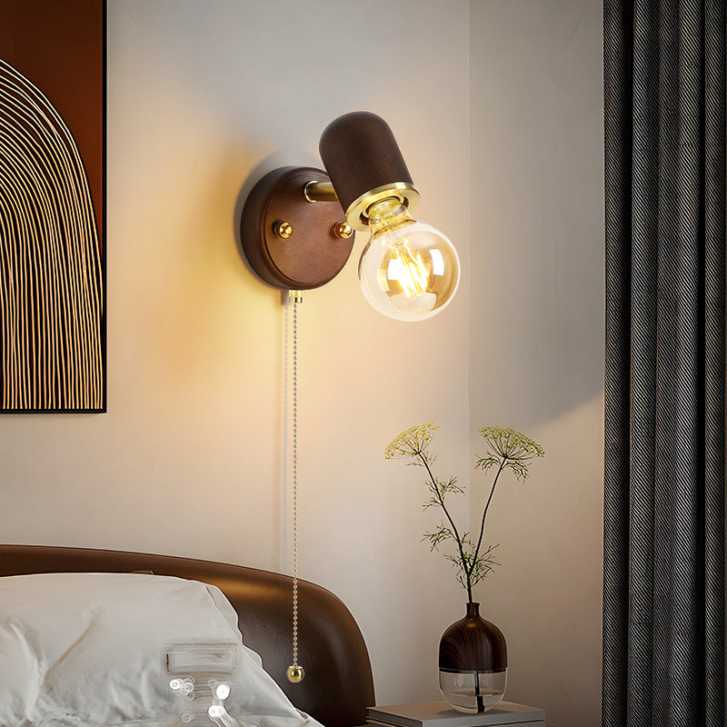 Traditional Japanese Solid Wood Base Glass Lampshade Hardware 1 - Light Wall Sconce Lamp For Bedroom