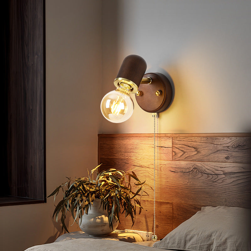 Traditional Japanese Solid Wood Base Glass Lampshade Hardware 1 - Light Wall Sconce Lamp For Bedroom