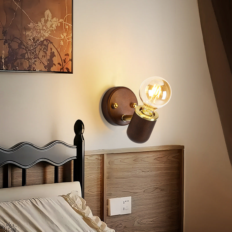 Traditional Japanese Solid Wood Base Glass Lampshade Hardware 1 - Light Wall Sconce Lamp For Bedroom