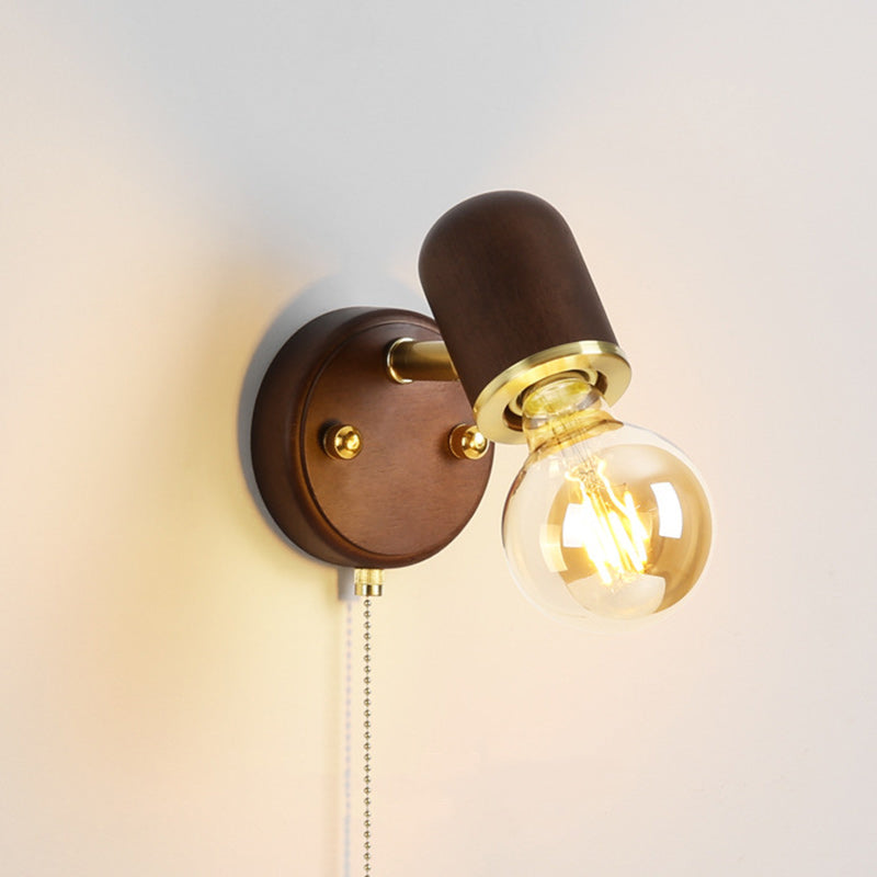 Traditional Japanese Solid Wood Base Glass Lampshade Hardware 1 - Light Wall Sconce Lamp For Bedroom