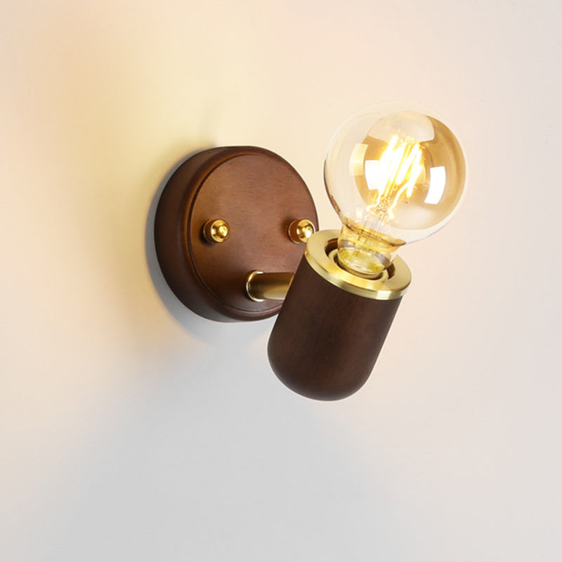 Traditional Japanese Solid Wood Base Glass Lampshade Hardware 1 - Light Wall Sconce Lamp For Bedroom