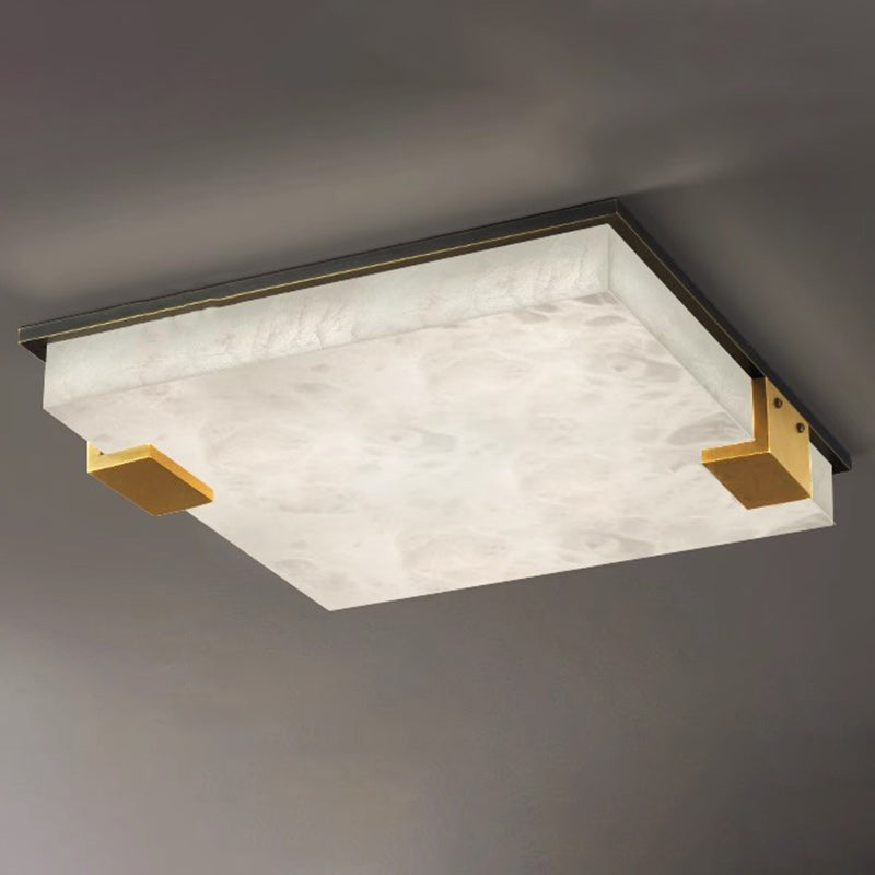 Moderne Art Deco Quadratische Vollmarmor-Kupfer-LED-Deckenleuchte für das Schlafzimmer 