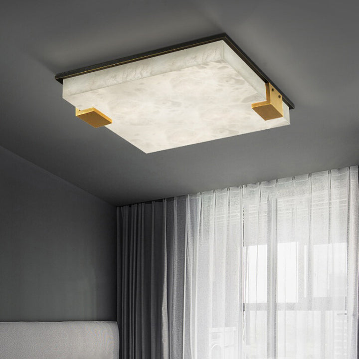 Moderne Art Deco Quadratische Vollmarmor-Kupfer-LED-Deckenleuchte für das Schlafzimmer 