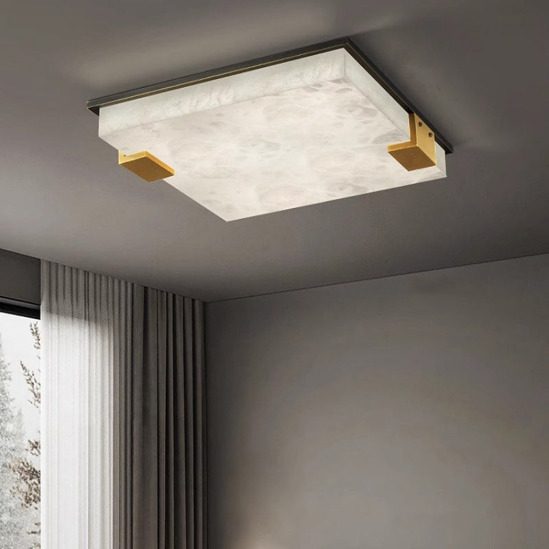 Moderne Art Deco Quadratische Vollmarmor-Kupfer-LED-Deckenleuchte für das Schlafzimmer 