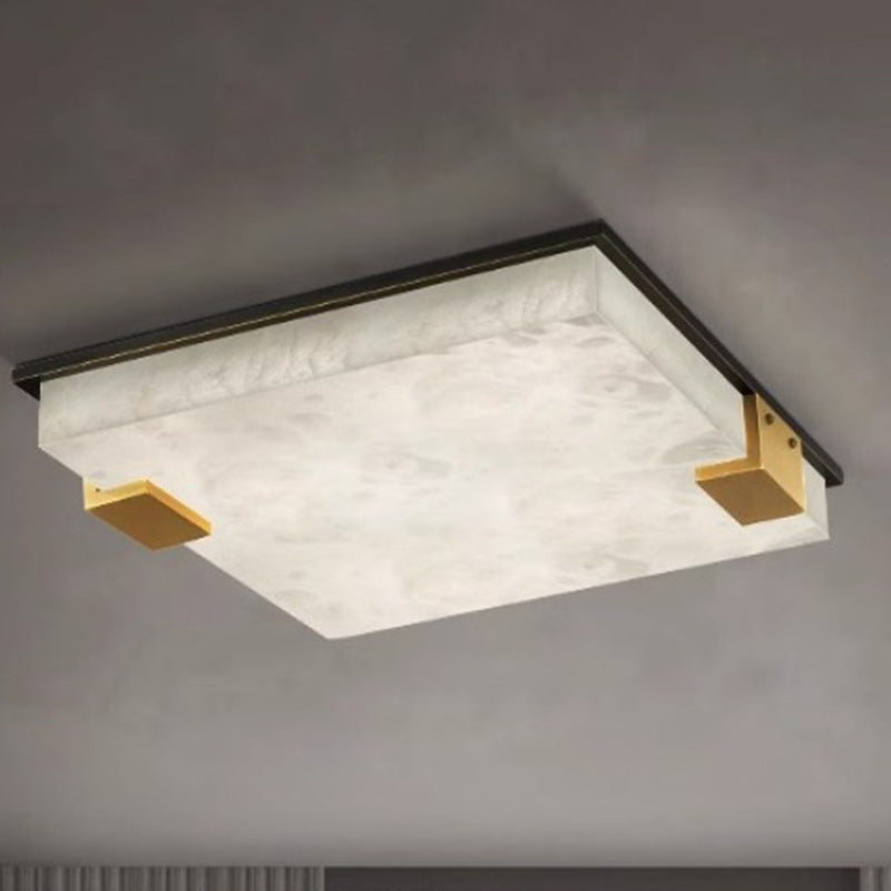 Moderne Art Deco Quadratische Vollmarmor-Kupfer-LED-Deckenleuchte für das Schlafzimmer 