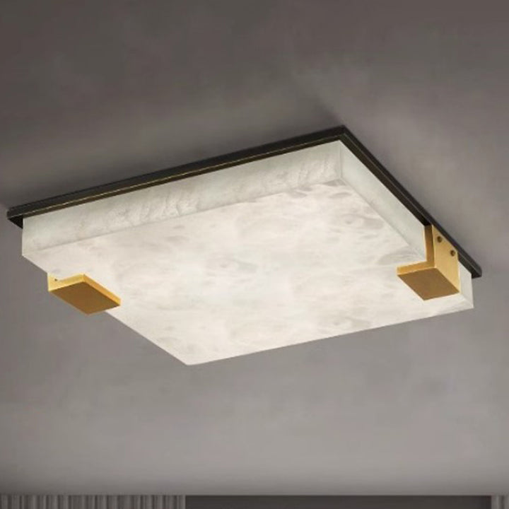 Moderne Art Deco Quadratische Vollmarmor-Kupfer-LED-Deckenleuchte für das Schlafzimmer 