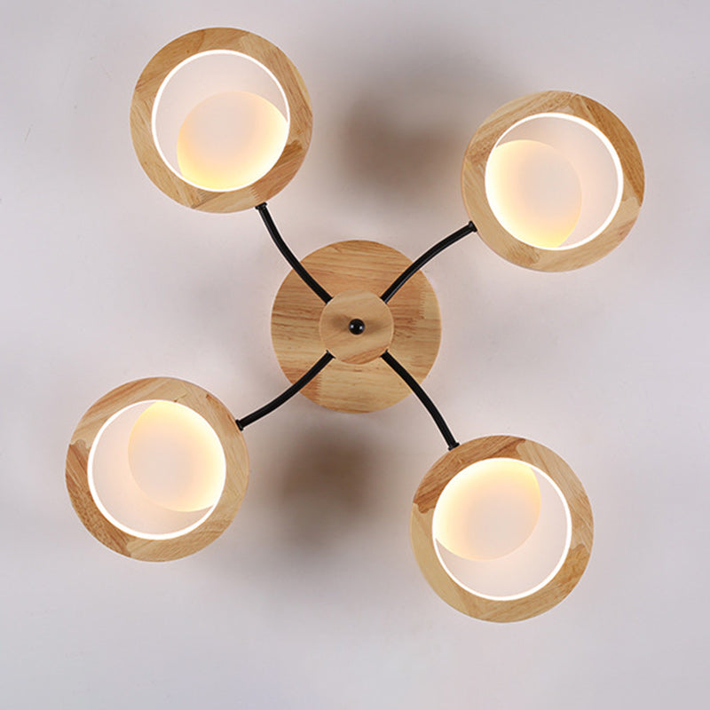 Dôme nordique contemporain en bois massif avec abat-jour en acrylique LED semi-encastré pour salon 