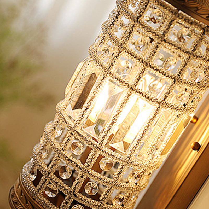 Traditional French Cylinder Iron Crystal Lampshade 1 - Light Wall Sconce Lamp For Living Room