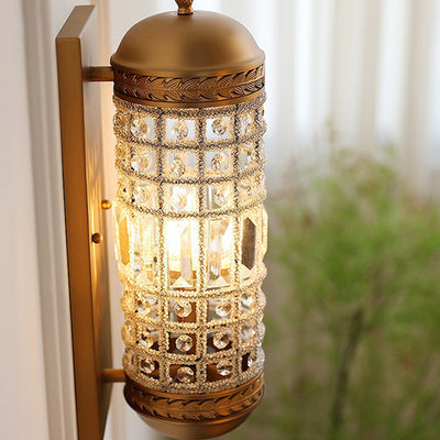 Traditional French Cylinder Iron Crystal Lampshade 1 - Light Wall Sconce Lamp For Living Room