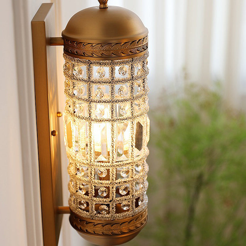 Traditional French Cylinder Iron Crystal Lampshade 1 - Light Wall Sconce Lamp For Living Room