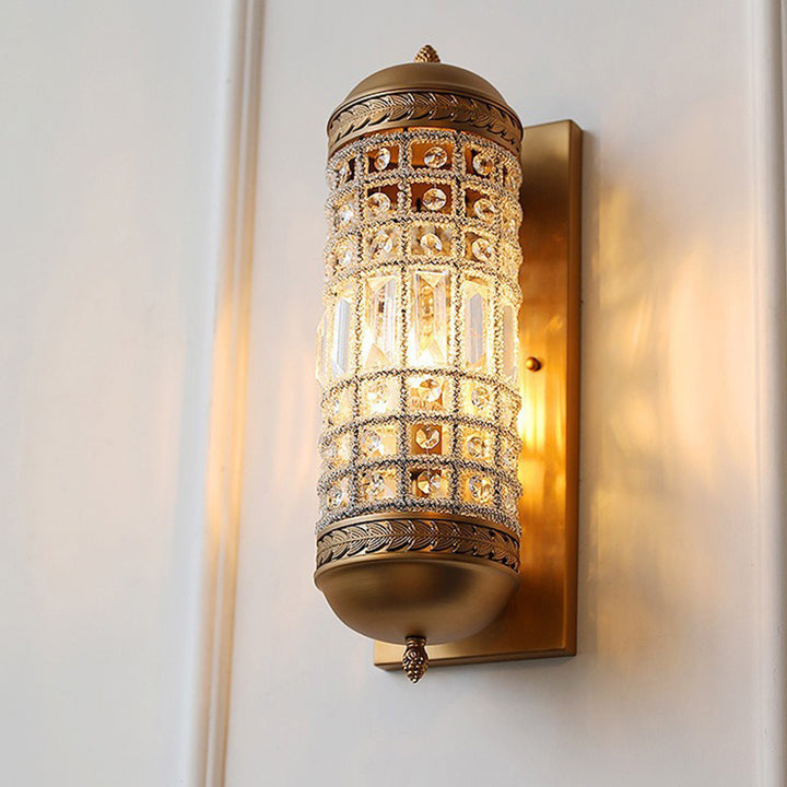 Traditionelle französische Zylinder-Eisen-Kristall-Lampenschirm 1 - Licht Wandleuchte für Wohnzimmer 