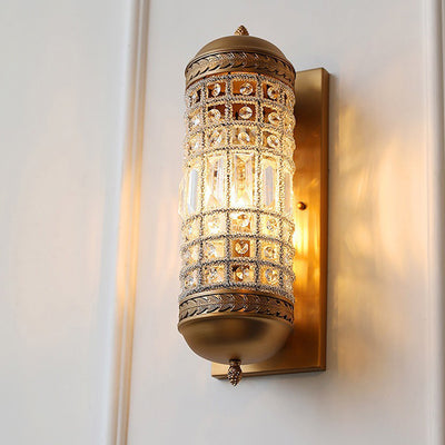 Traditional French Cylinder Iron Crystal Lampshade 1 - Light Wall Sconce Lamp For Living Room