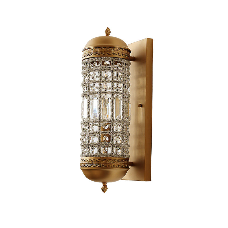 Traditionelle französische Zylinder-Eisen-Kristall-Lampenschirm 1 - Licht Wandleuchte für Wohnzimmer 