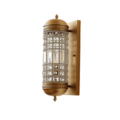 Traditional French Cylinder Iron Crystal Lampshade 1 - Light Wall Sconce Lamp For Living Room