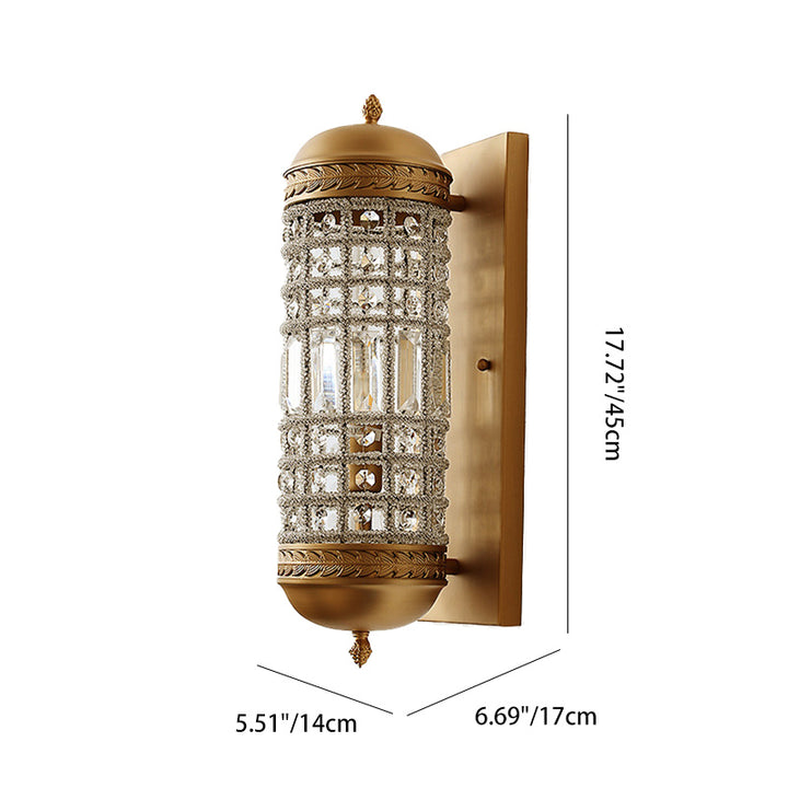 Pantalla de lámpara de cristal de hierro cilíndrico francés tradicional 1 - Aplique de pared con luz para sala de estar 