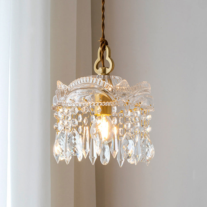 Pantalla de lámpara de cristal transparente tradicional francesa de cobre 1 - Luz colgante para sala de estar 