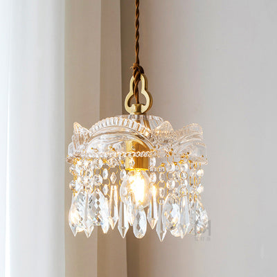 Traditional French Transparent Crystal Glass Lampshade Copper 1 - Light Pendant Light For Living Room