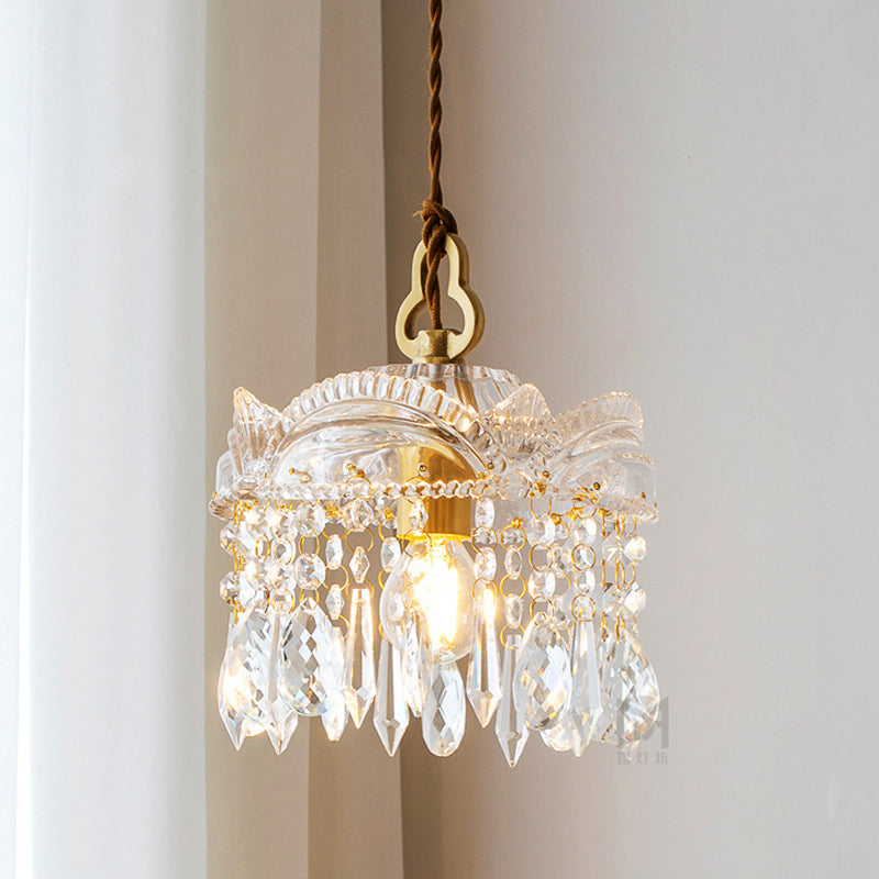 Traditional French Transparent Crystal Glass Lampshade Copper 1 - Light Pendant Light For Living Room