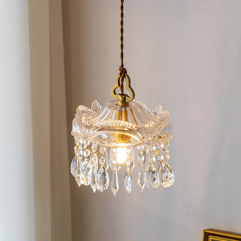 Traditional French Transparent Crystal Glass Lampshade Copper 1 - Light Pendant Light For Living Room