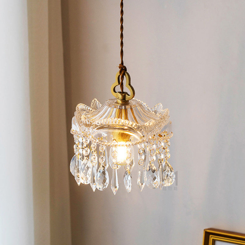 Traditional French Transparent Crystal Glass Lampshade Copper 1 - Light Pendant Light For Living Room