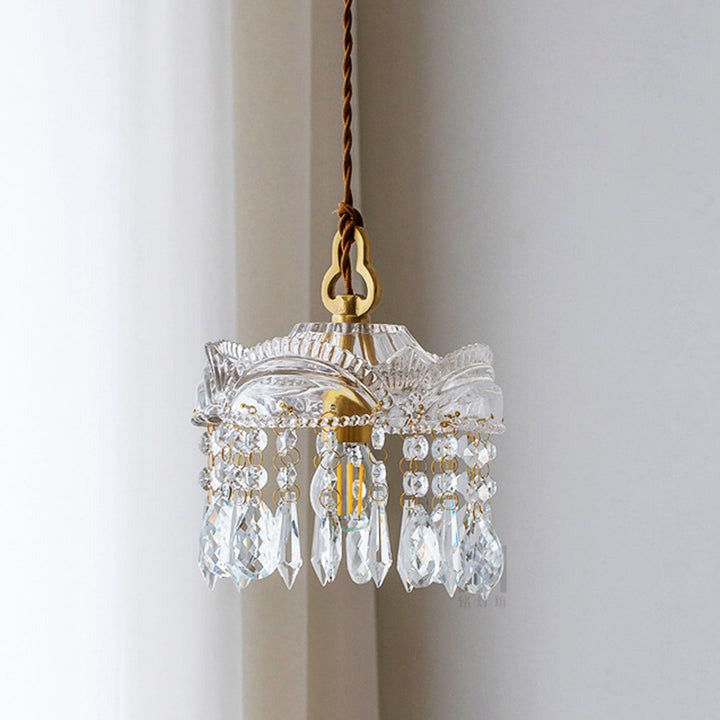 Pantalla de lámpara de cristal transparente tradicional francesa de cobre 1 - Luz colgante para sala de estar 