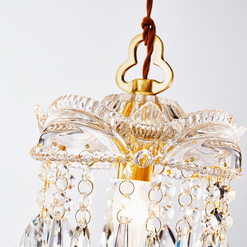 Traditional French Transparent Crystal Glass Lampshade Copper 1 - Light Pendant Light For Living Room