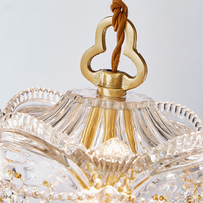 Traditional French Transparent Crystal Glass Lampshade Copper 1 - Light Pendant Light For Living Room