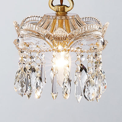 Traditional French Transparent Crystal Glass Lampshade Copper 1 - Light Pendant Light For Living Room