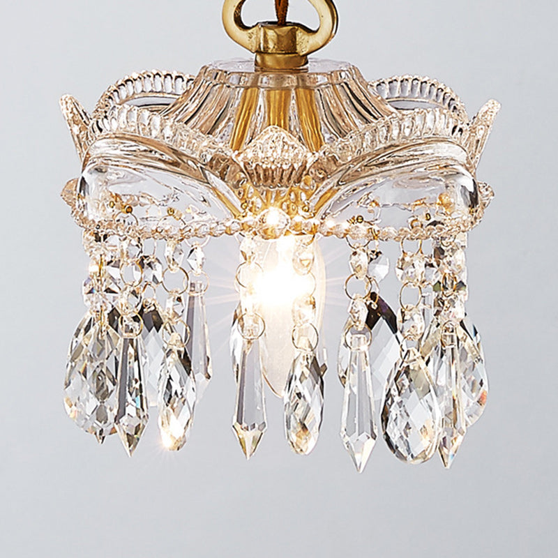 Traditional French Transparent Crystal Glass Lampshade Copper 1 - Light Pendant Light For Living Room