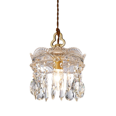 Traditional French Transparent Crystal Glass Lampshade Copper 1 - Light Pendant Light For Living Room