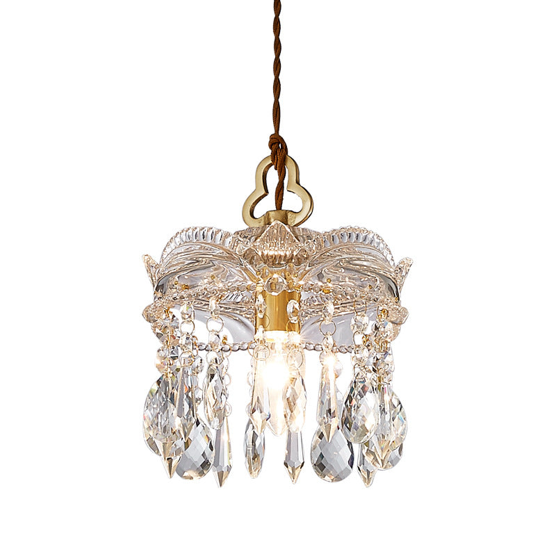 Traditional French Transparent Crystal Glass Lampshade Copper 1 - Light Pendant Light For Living Room