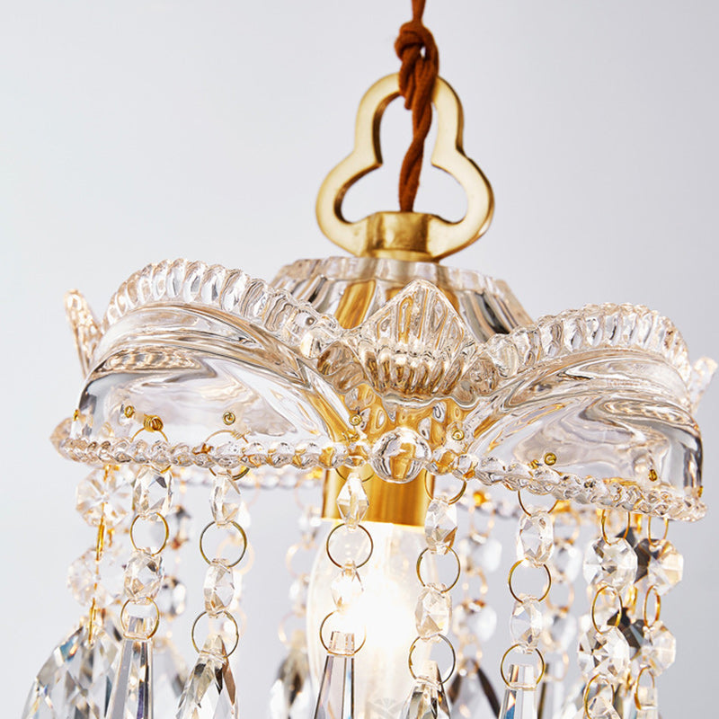 Traditional French Transparent Crystal Glass Lampshade Copper 1 - Light Pendant Light For Living Room