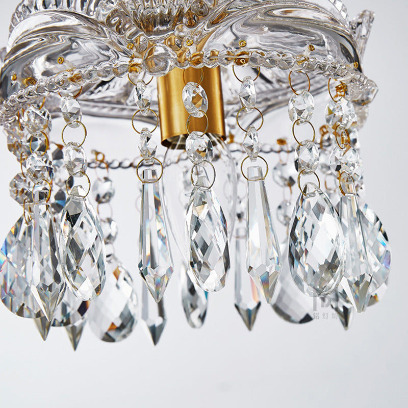 Traditional French Transparent Crystal Glass Lampshade Copper 1 - Light Pendant Light For Living Room