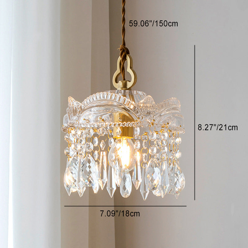 Traditional French Transparent Crystal Glass Lampshade Copper 1 - Light Pendant Light For Living Room