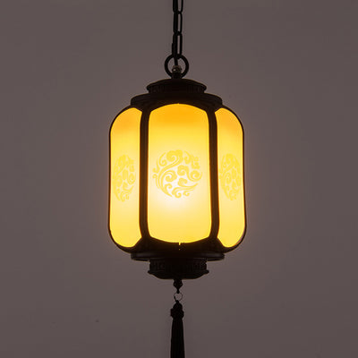 Traditional Chinese Lantern Shape Print Aluminum PC Lampshade 1 - Light Pendant Light For Hallways