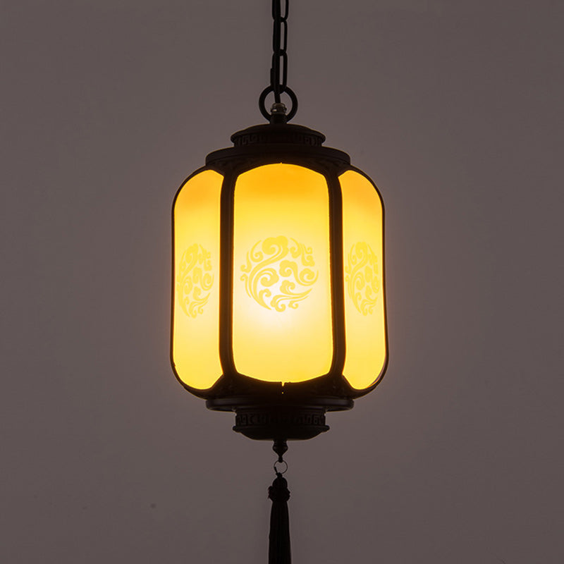 Traditional Chinese Lantern Shape Print Aluminum PC Lampshade 1 - Light Pendant Light For Hallways