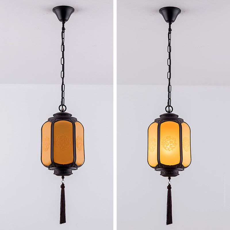 Traditional Chinese Lantern Shape Print Aluminum PC Lampshade 1 - Light Pendant Light For Hallways