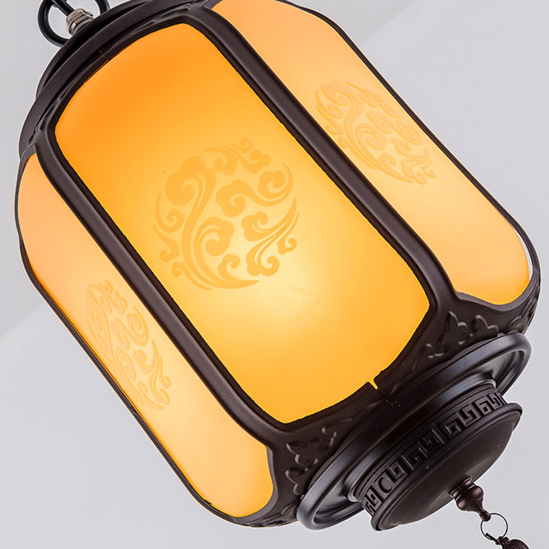 Traditional Chinese Lantern Shape Print Aluminum PC Lampshade 1 - Light Pendant Light For Hallways