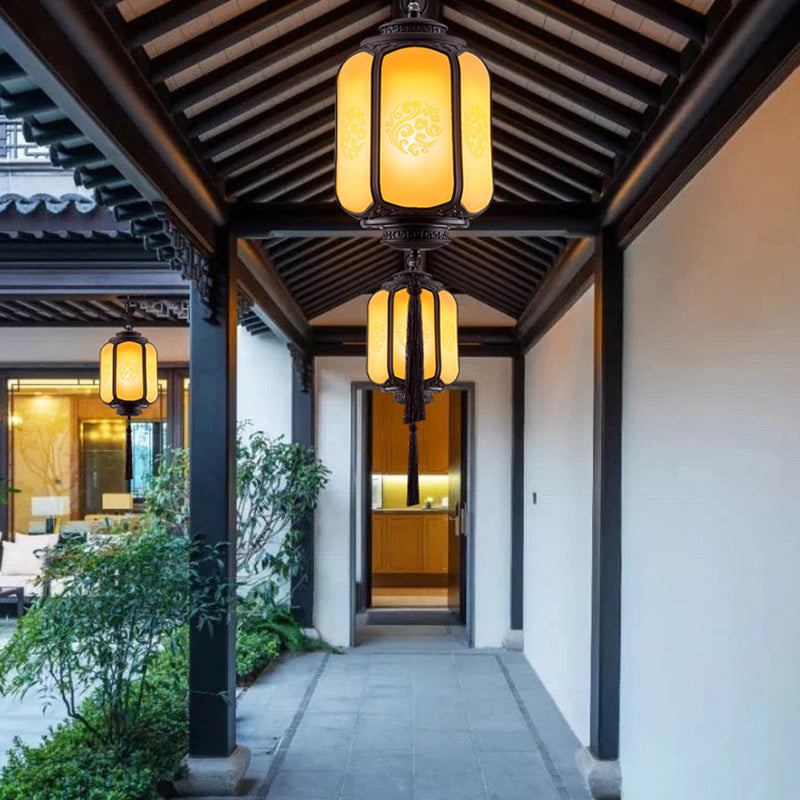 Traditional Chinese Lantern Shape Print Aluminum PC Lampshade 1 - Light Pendant Light For Hallways