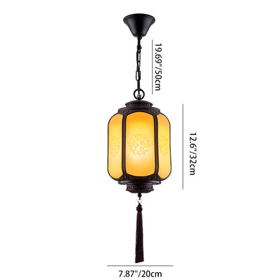 Traditional Chinese Lantern Shape Print Aluminum PC Lampshade 1 - Light Pendant Light For Hallways