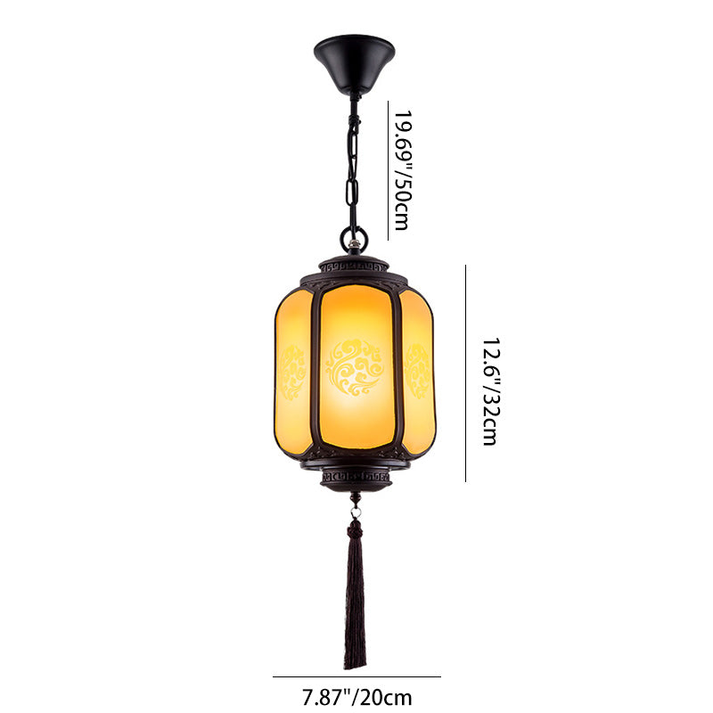 Traditional Chinese Lantern Shape Print Aluminum PC Lampshade 1 - Light Pendant Light For Hallways