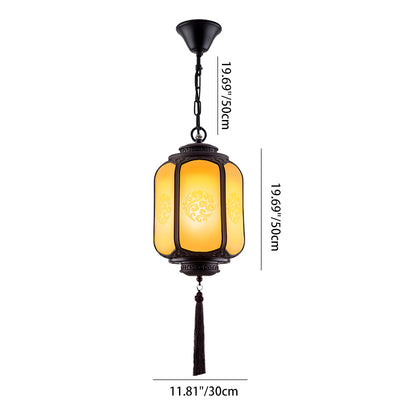 Traditional Chinese Lantern Shape Print Aluminum PC Lampshade 1 - Light Pendant Light For Hallways
