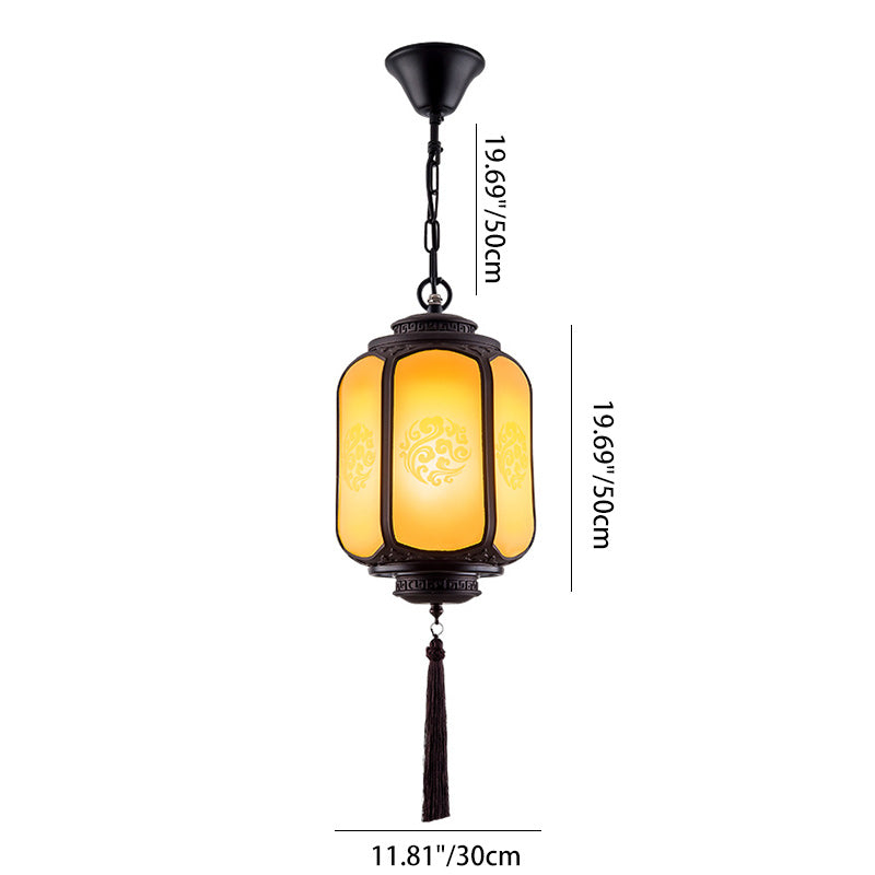 Traditional Chinese Lantern Shape Print Aluminum PC Lampshade 1 - Light Pendant Light For Hallways