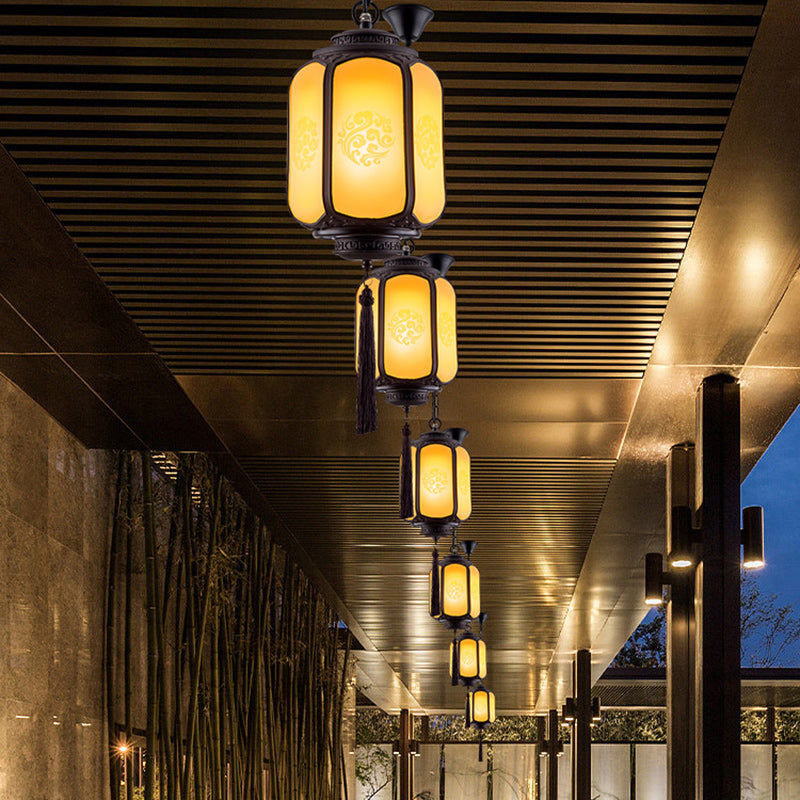 Traditional Chinese Lantern Shape Print Aluminum PC Lampshade 1 - Light Pendant Light For Hallways