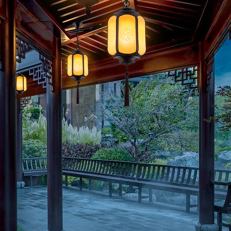 Traditional Chinese Lantern Shape Print Aluminum PC Lampshade 1 - Light Pendant Light For Hallways