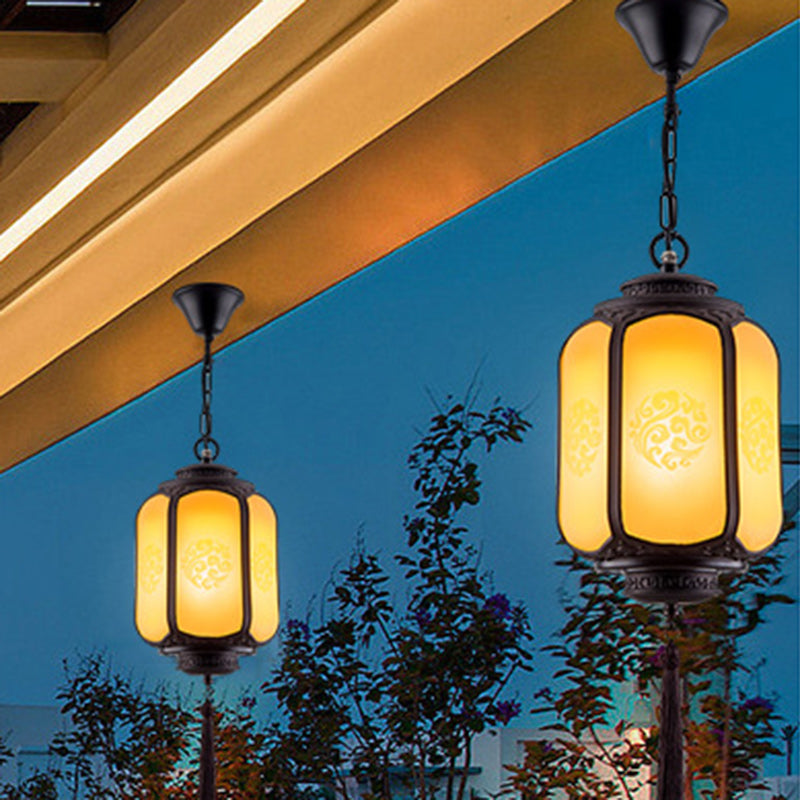 Traditional Chinese Lantern Shape Print Aluminum PC Lampshade 1 - Light Pendant Light For Hallways