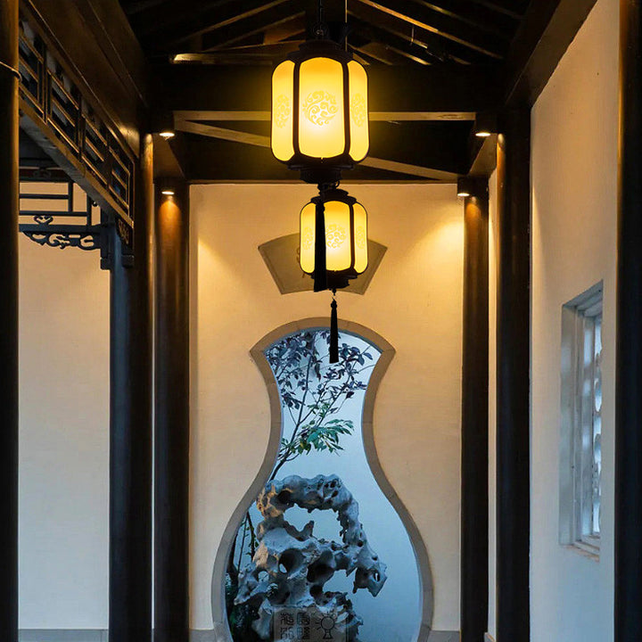 Traditional Chinese Lantern Shape Print Aluminum PC Lampshade 1 - Light Pendant Light For Hallways