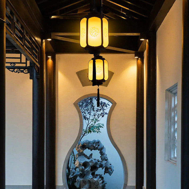 Traditional Chinese Lantern Shape Print Aluminum PC Lampshade 1 - Light Pendant Light For Hallways