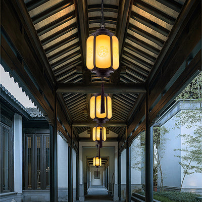 Traditional Chinese Lantern Shape Print Aluminum PC Lampshade 1 - Light Pendant Light For Hallways